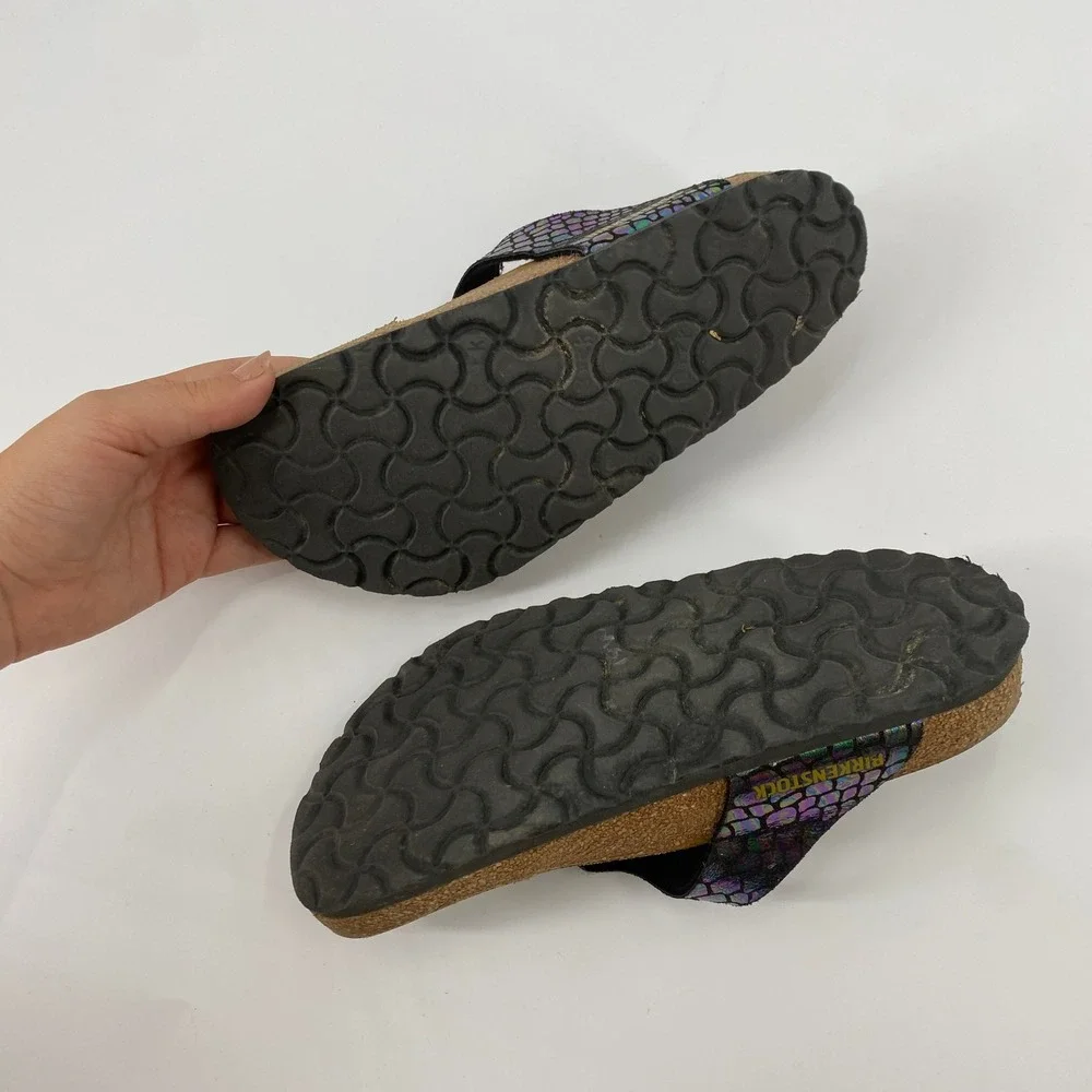 Birkenstock Mermaid Sandals Womens 36 Black Iridescent Snake Print Thong Buckle